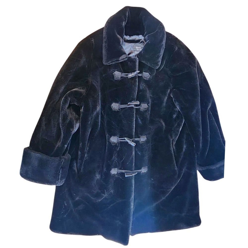 Dennis Basso Vintage Black Faux Fur Toggle Coat Women's Size L
